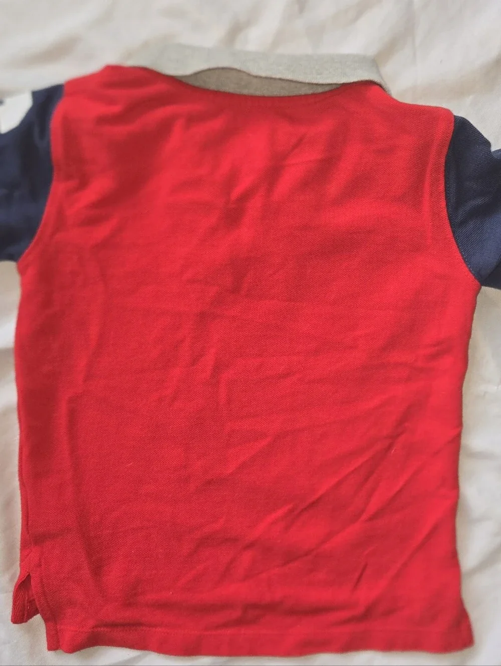 GAP Boy's Size 4 Red Polo with Navy Sleeves and Gray Collar Trim 6 Short Sleeve